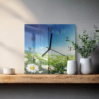 Hodiny s fotkou skleněné čtvercové Louka
