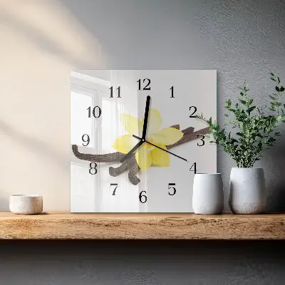 Čtvercové skleněné hodiny na zeď Vanilková orchidej