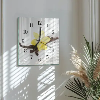 Čtvercové skleněné hodiny na zeď Vanilková orchidej