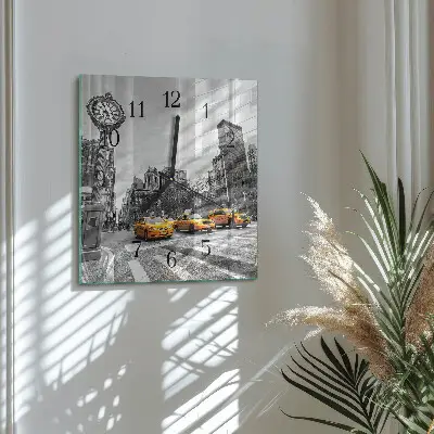 Čtvercové skleněné hodiny na zeď Taxi