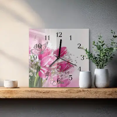 Hodiny s fotkou skleněné čtvercové Motýl