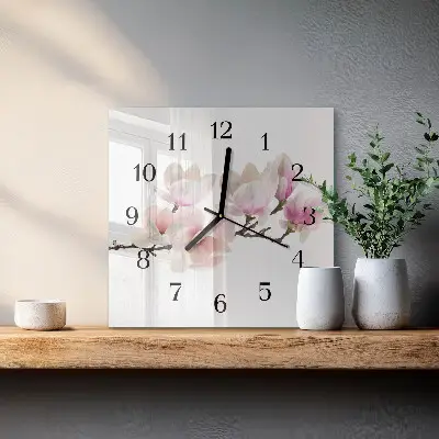 Nástěnné hodiny skleněné čtvercové Magnólie