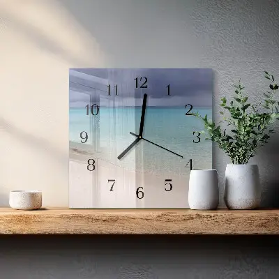 Čtvercové skleněné hodiny na stěnu Pláž