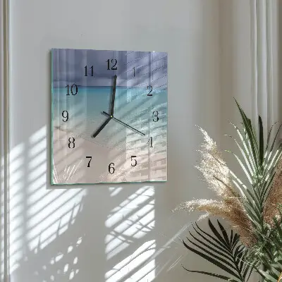 Čtvercové skleněné hodiny na stěnu Pláž