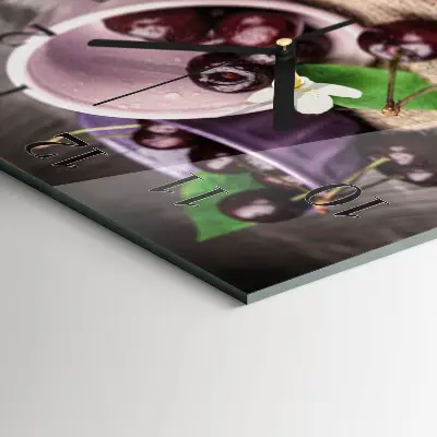 Čtvercové skleněné hodiny na zeď Burgundské třešně