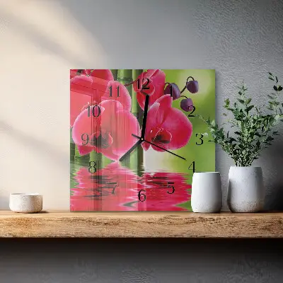 Nástěnné hodiny skleněné čtvercové Orchidej