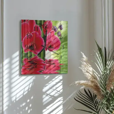 Nástěnné hodiny skleněné čtvercové Orchidej