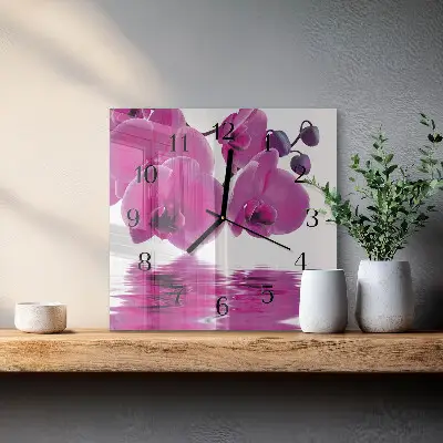 Nástěnné hodiny skleněné čtvercové Orchidej