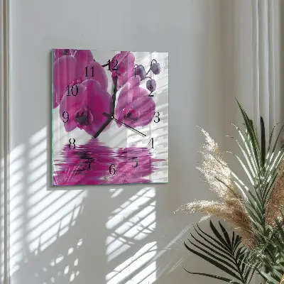Nástěnné hodiny skleněné čtvercové Orchidej