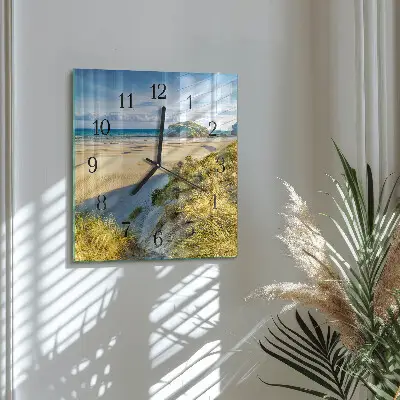 Čtvercové skleněné hodiny na stěnu Pláž