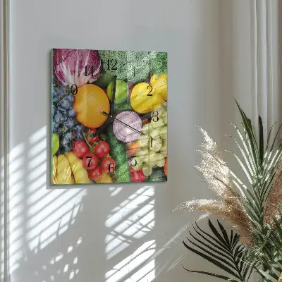 Hodiny s fotkou skleněné čtvercové Ovoce a zelenina