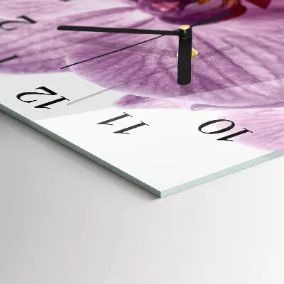 Čtvercové skleněné hodiny na zeď Orchidej