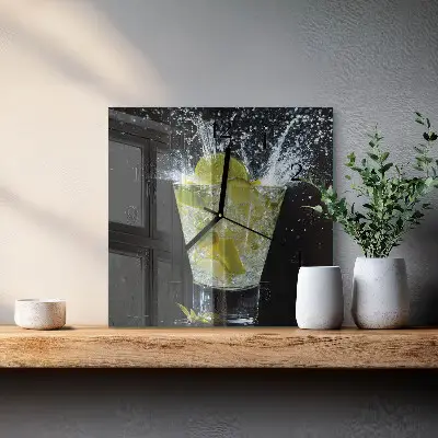 Čtvercové skleněné hodiny na zeď Koktejl