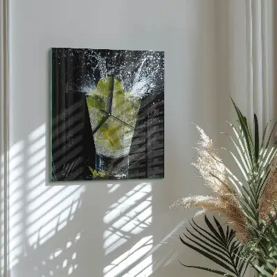 Čtvercové skleněné hodiny na zeď Koktejl