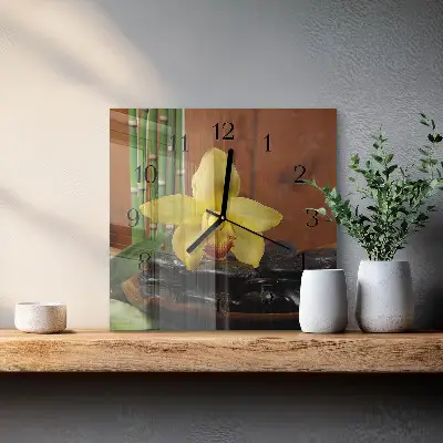 Hodiny s fotkou skleněné čtvercové Bambusová orchidej