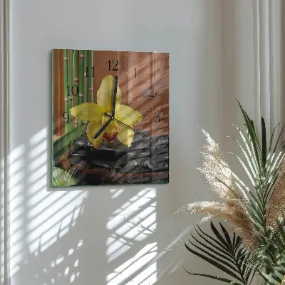 Hodiny s fotkou skleněné čtvercové Bambusová orchidej