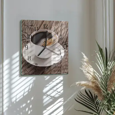 Nástěnné hodiny skleněné čtvercové Káva