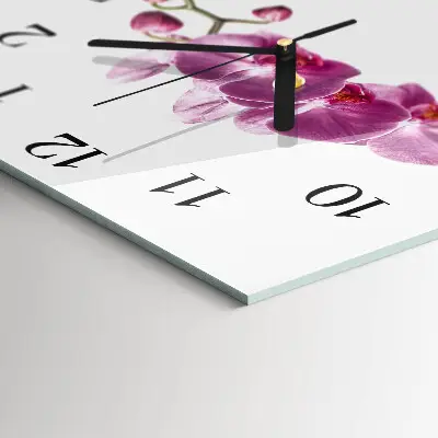 Čtvercové skleněné hodiny na stěnu Orchidej