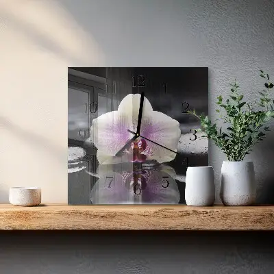Hodiny na skle čtvercové Orchidej