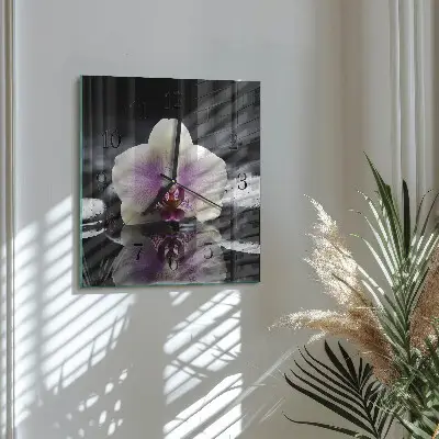 Hodiny na skle čtvercové Orchidej