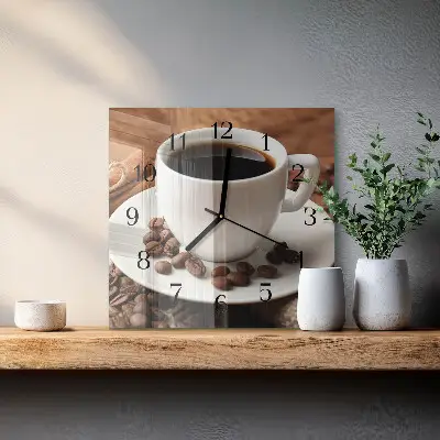 Hodiny s fotkou skleněné čtvercové Káva