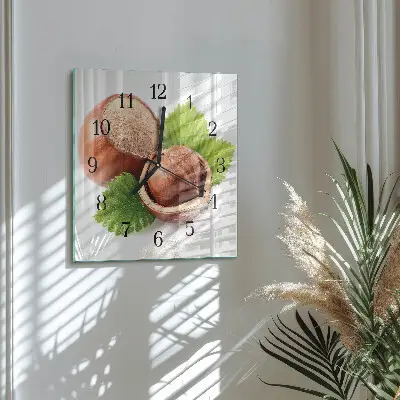 Hodiny na skle čtvercové Lískové ořechy