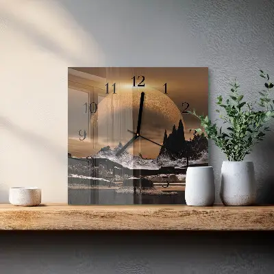 Čtvercové skleněné hodiny na zeď Hory