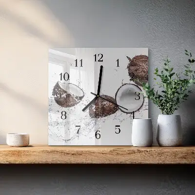 Čtvercové skleněné hodiny na stěnu Kokosové ořechy