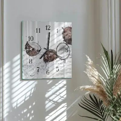 Čtvercové skleněné hodiny na stěnu Kokosové ořechy