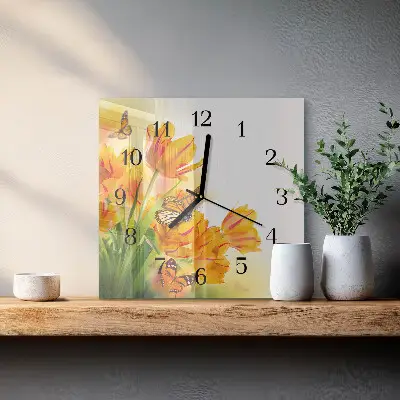 Hodiny s fotkou skleněné čtvercové Tulipány