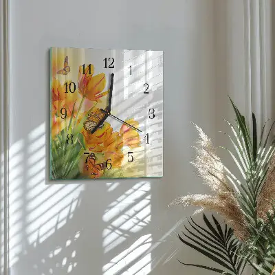 Hodiny s fotkou skleněné čtvercové Tulipány