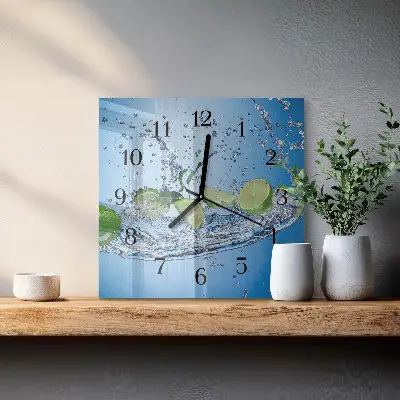 Čtvercové skleněné hodiny na zeď Limetky