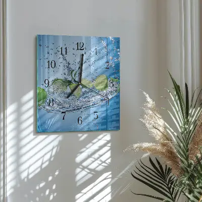 Čtvercové skleněné hodiny na zeď Limetky