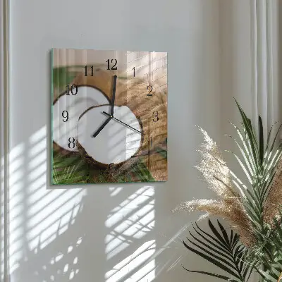 Čtvercové skleněné hodiny na zeď Kokosové ořechy