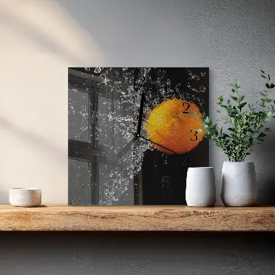 Čtvercové skleněné hodiny na zeď Pomerančový
