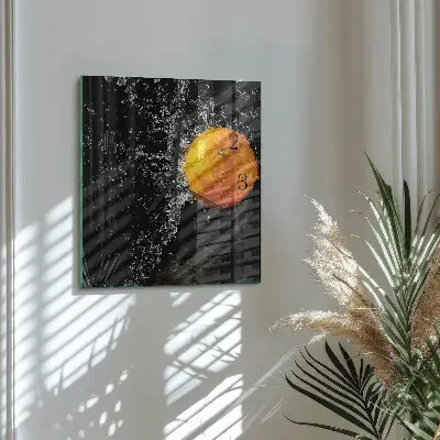 Čtvercové skleněné hodiny na zeď Pomerančový