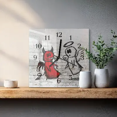 Hodiny s fotkou skleněné čtvercové Anděl Ďábel