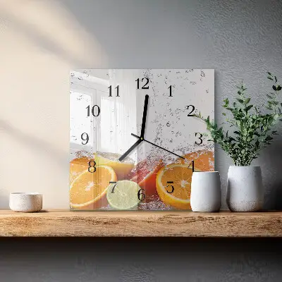 Čtvercové skleněné hodiny na zeď Pomeranče