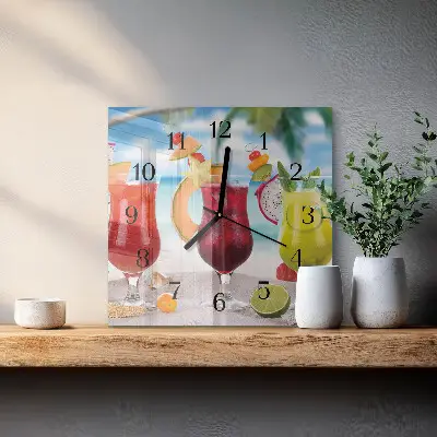 Čtvercové skleněné hodiny na stěnu Koktejl