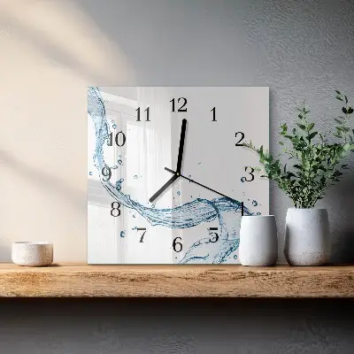 Nástěnné hodiny skleněné čtvercové Voda
