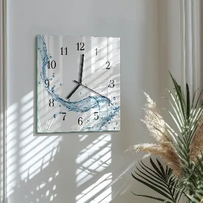 Nástěnné hodiny skleněné čtvercové Voda
