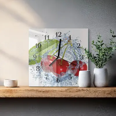 Čtvercové skleněné hodiny na stěnu Třešně