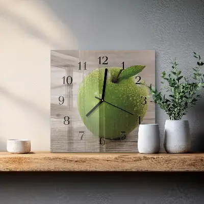 Čtvercové skleněné hodiny na zeď Jablka