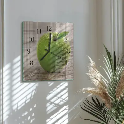 Čtvercové skleněné hodiny na zeď Jablka
