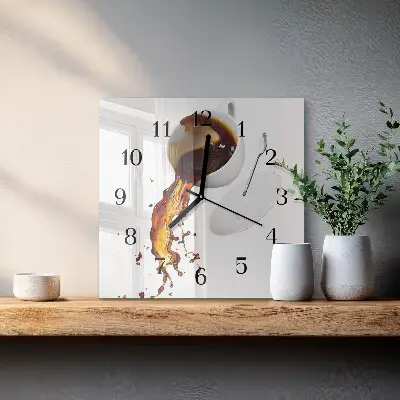 Nástěnné hodiny skleněné čtvercové Káva