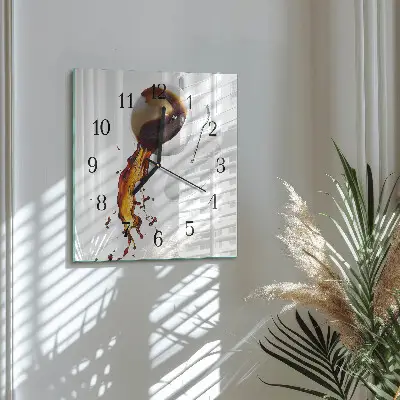 Nástěnné hodiny skleněné čtvercové Káva