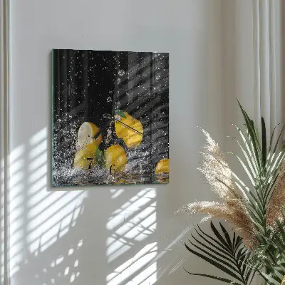 Čtvercové skleněné hodiny na stěnu Citrony