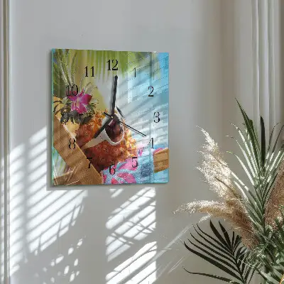 Čtvercové skleněné hodiny na stěnu Ananas