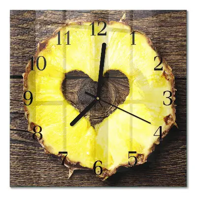 Hodiny s fotkou skleněné čtvercové Ananas