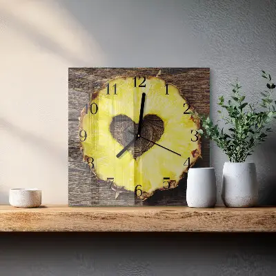 Hodiny s fotkou skleněné čtvercové Ananas